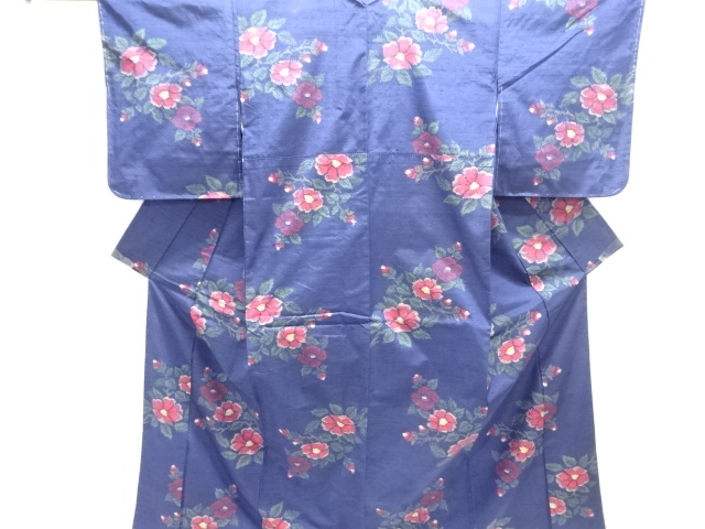 Hand-woven SILK pongee kimono with woven floral pattern